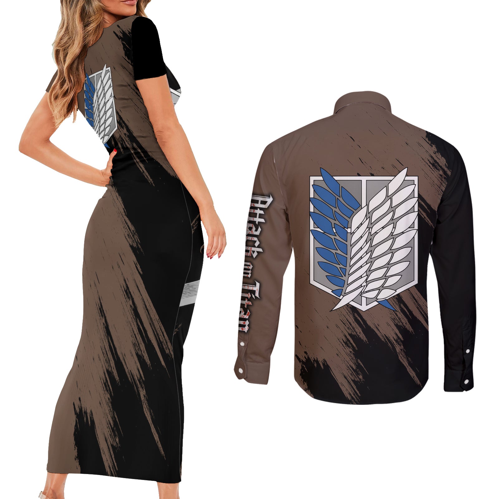 Armin Arler Couples Matching Short Sleeve Bodycon Dress and Long Sleeve Button Shirt Attack On Titan