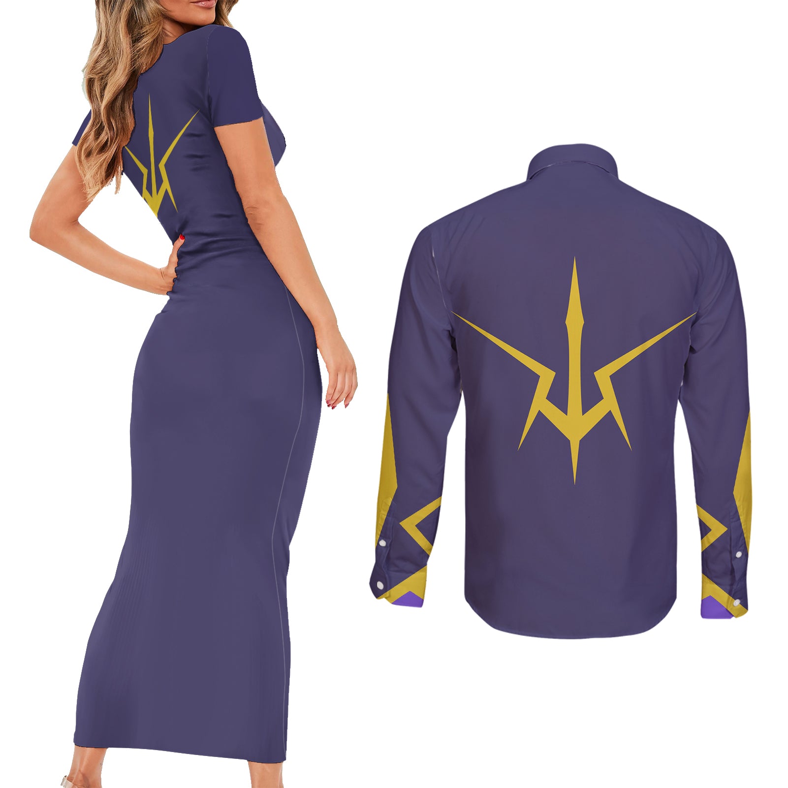 Zero Lelouch Couples Matching Short Sleeve Bodycon Dress and Long Sleeve Button Shirt Lelouch of the Rebellion