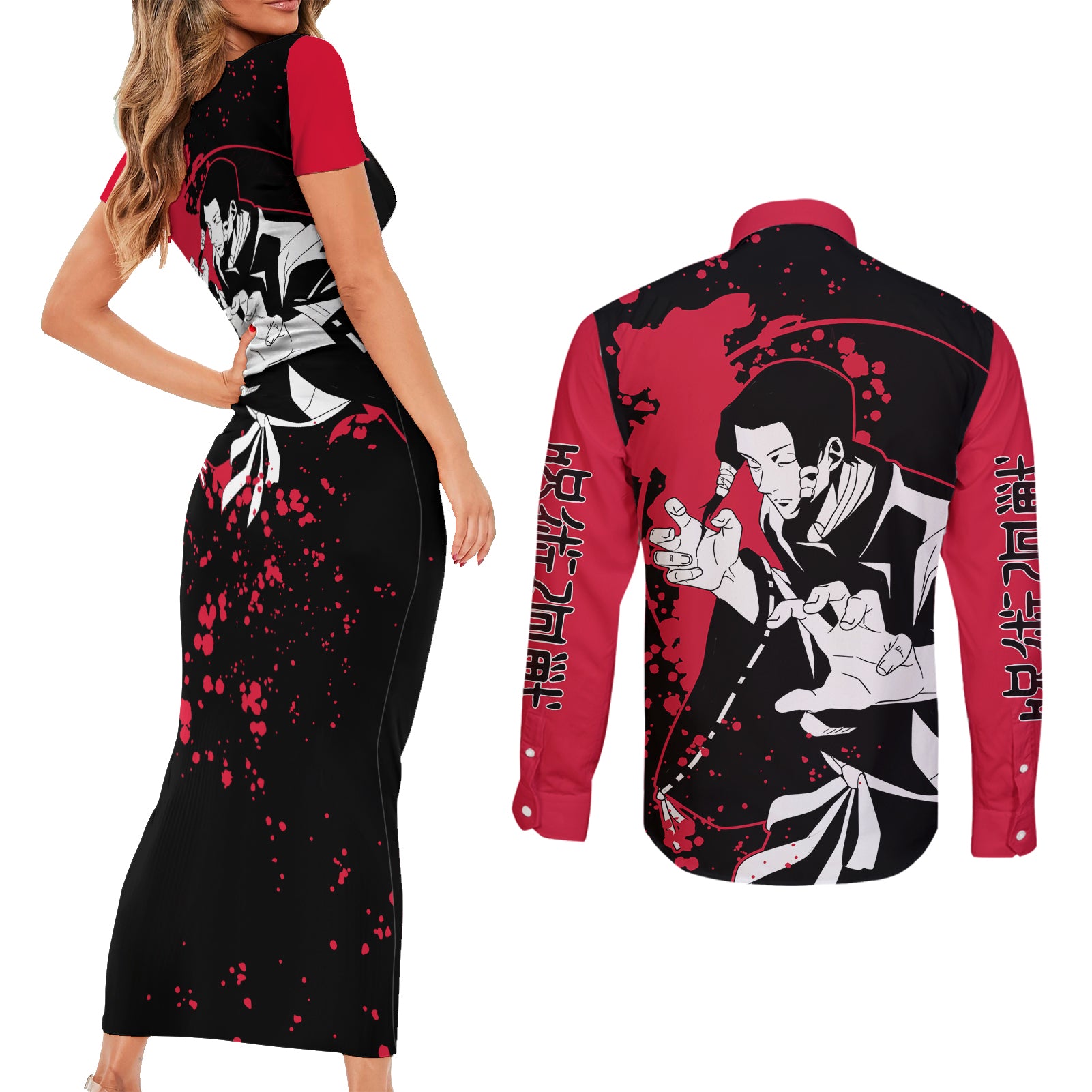 Noritoshi Kamo Jujutsu Kaisen Couples Matching Short Sleeve Bodycon Dress and Long Sleeve Button Shirt Manga Style Art