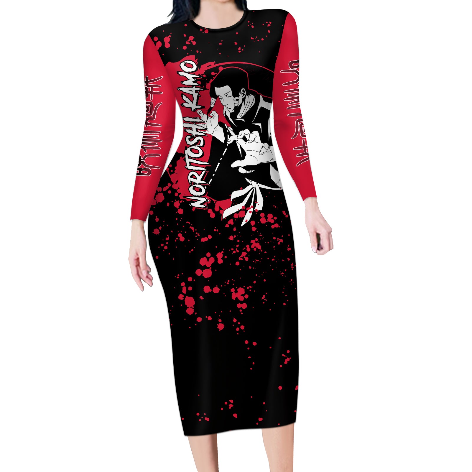 Noritoshi Kamo Jujutsu Kaisen Long Sleeve Bodycon Dress Manga Style Art