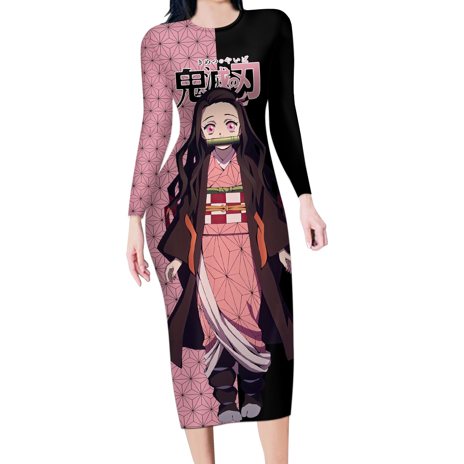 Nezuko Kamado Demon Slayer Long Sleeve Bodycon Dress Anime Style