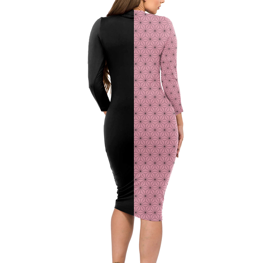 Nezuko Kamado Demon Slayer Long Sleeve Bodycon Dress Anime Style