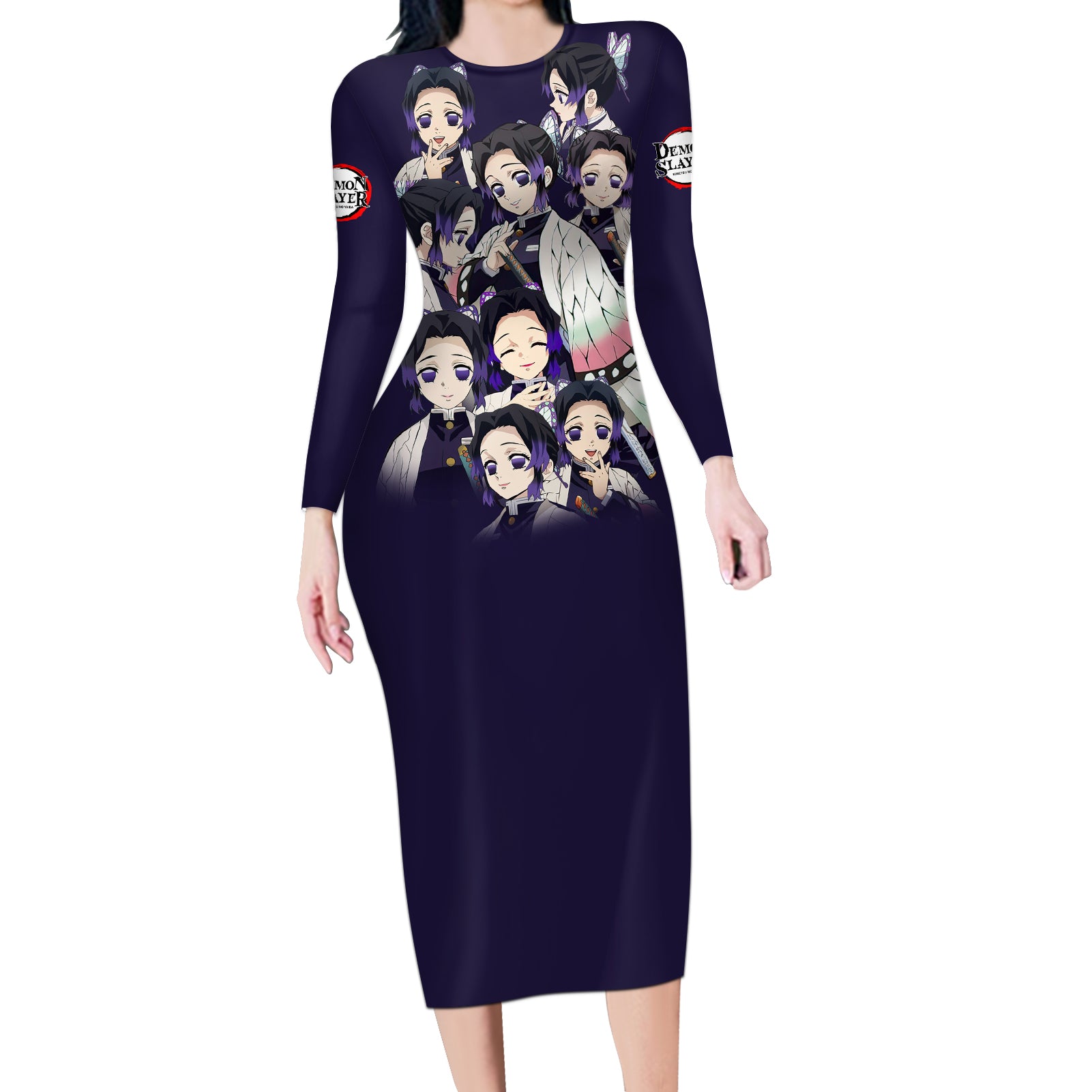 Shinobu Kocho Demon Slayer Long Sleeve Bodycon Dress Anime Style
