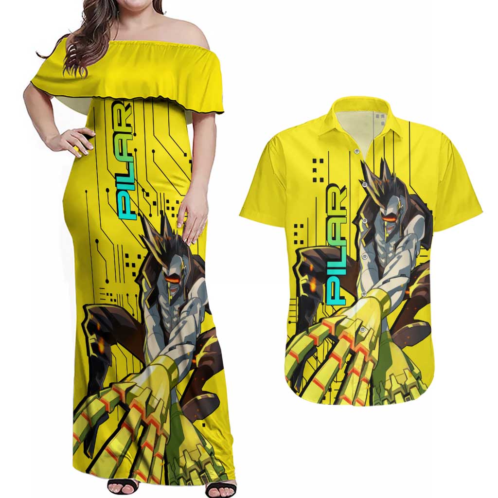 Pilar - Cyberpunk Edgerunners Couples Matching Off Shoulder Maxi Dress and Hawaiian Shirt Anime Style