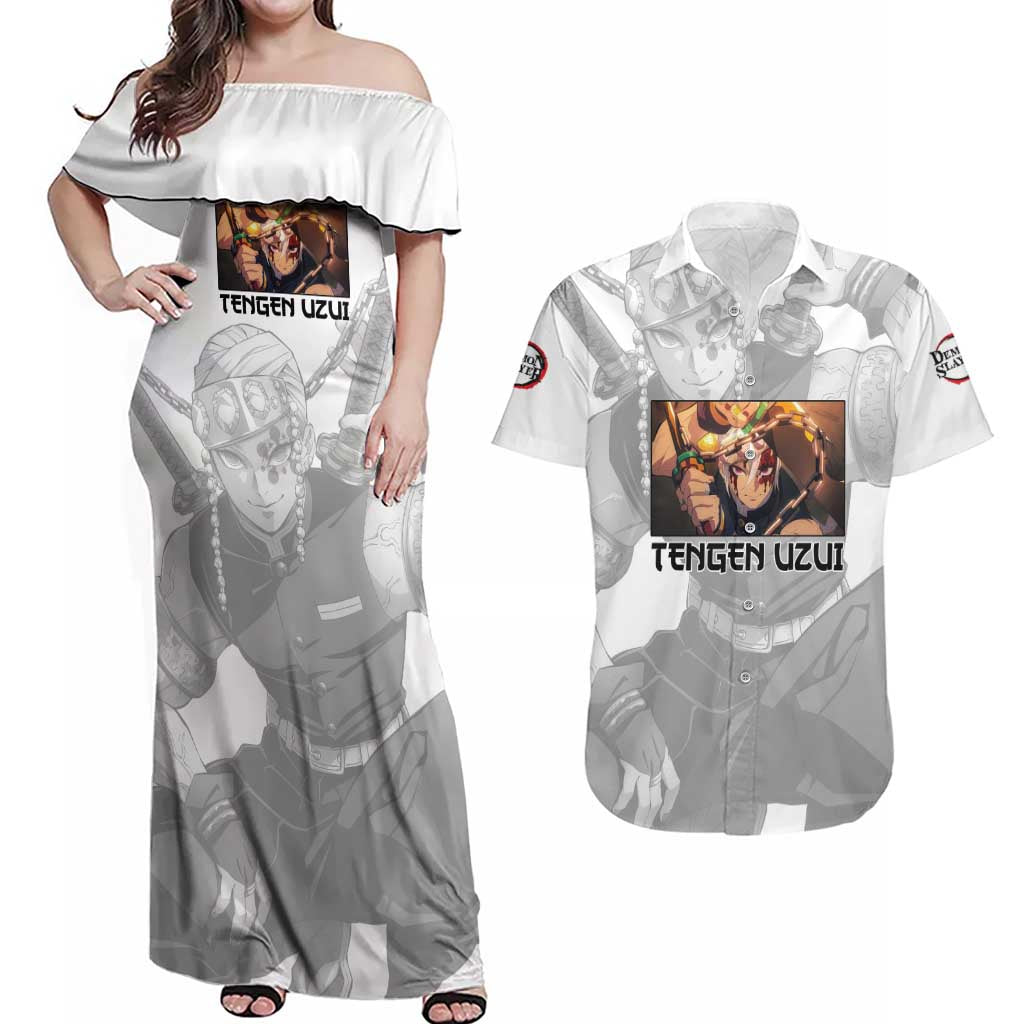 Tengen Uzui - Demon Slayer Couples Matching Off Shoulder Maxi Dress and Hawaiian Shirt Anime Style