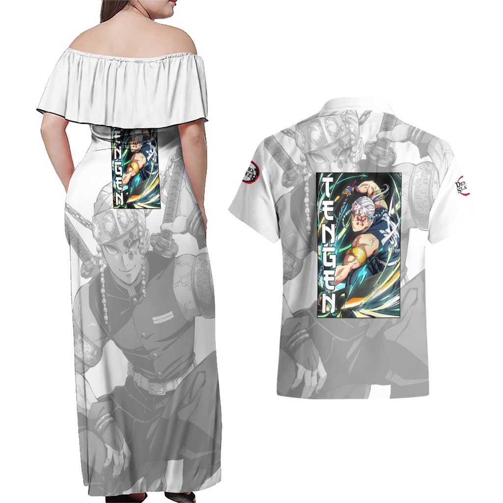 Tengen Uzui - Demon Slayer Couples Matching Off Shoulder Maxi Dress and Hawaiian Shirt Anime Style