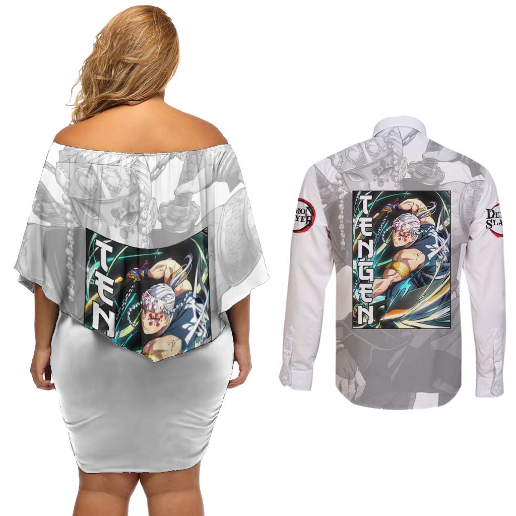 Tengen Uzui - Demon Slayer Couples Matching Off Shoulder Short Dress and Long Sleeve Button Shirt Anime Style