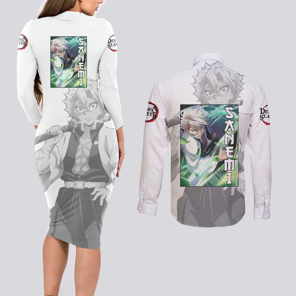 Sanemi Shinazugawa - Demon Slayer Couples Matching Long Sleeve Bodycon Dress and Long Sleeve Button Shirt Anime Style