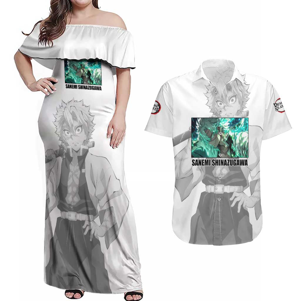 Sanemi Shinazugawa - Demon Slayer Couples Matching Off Shoulder Maxi Dress and Hawaiian Shirt Anime Style