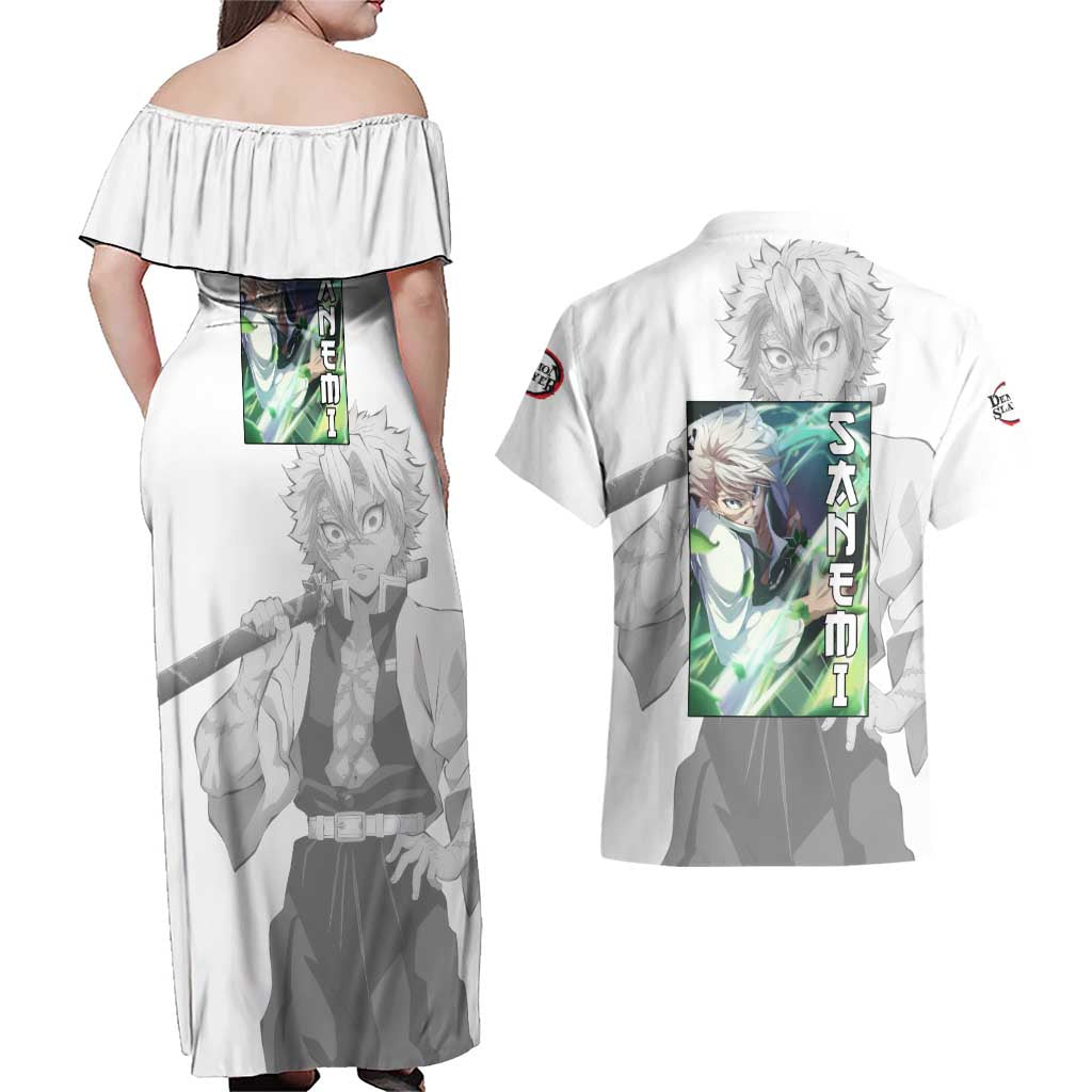 Sanemi Shinazugawa - Demon Slayer Couples Matching Off Shoulder Maxi Dress and Hawaiian Shirt Anime Style