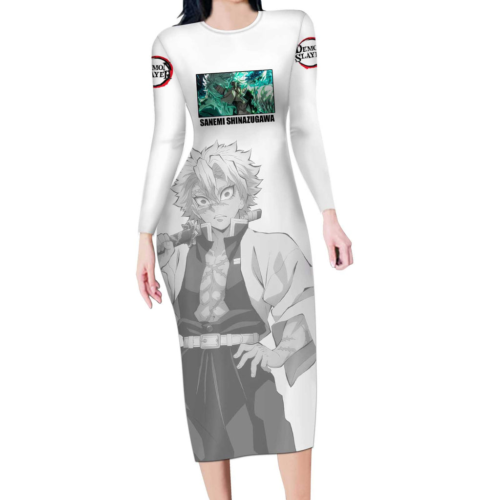 Sanemi Shinazugawa - Demon Slayer Long Sleeve Bodycon Dress Anime Style