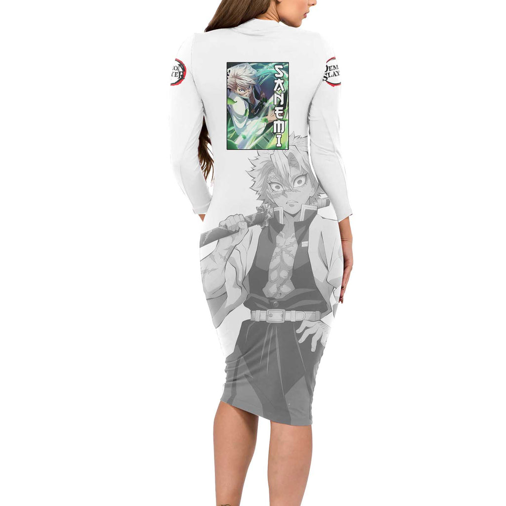 Sanemi Shinazugawa - Demon Slayer Long Sleeve Bodycon Dress Anime Style