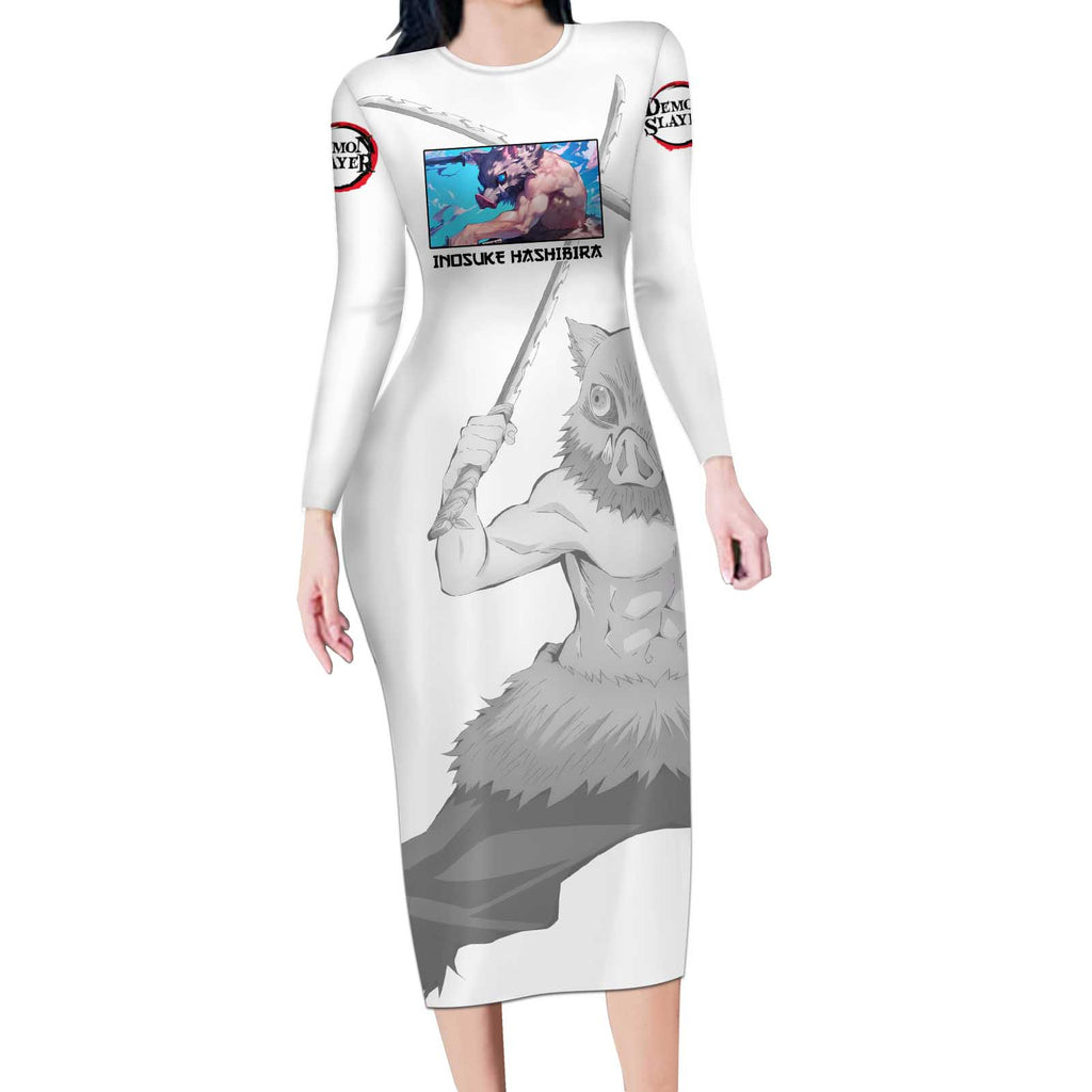 Hahibira Inosuke - Demon Slayer Long Sleeve Bodycon Dress Anime Style