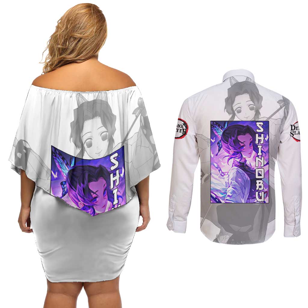 Shinobu Kochou - Demon Slayer Couples Matching Off Shoulder Short Dress and Long Sleeve Button Shirt Anime Style