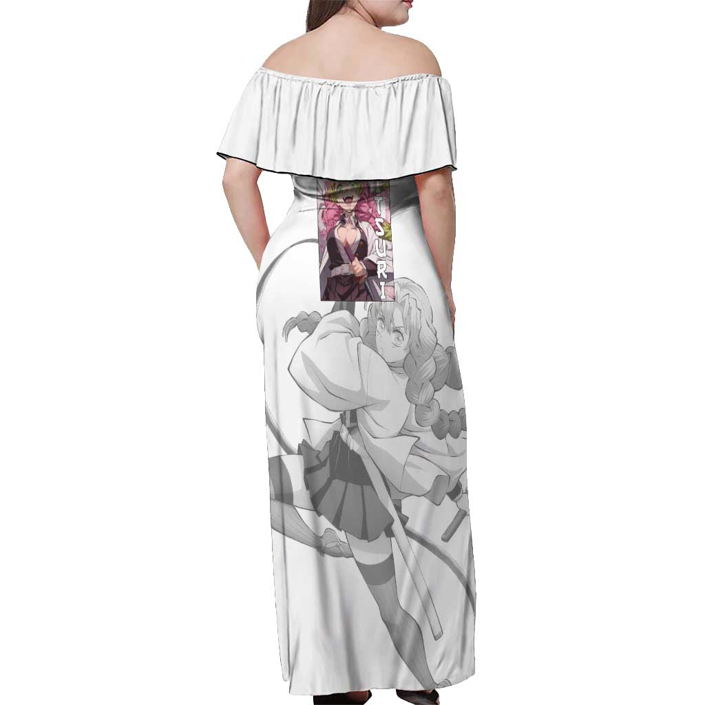 Mitsuri Kanroji - Demon Slayer Off Shoulder Maxi Dress Anime Style