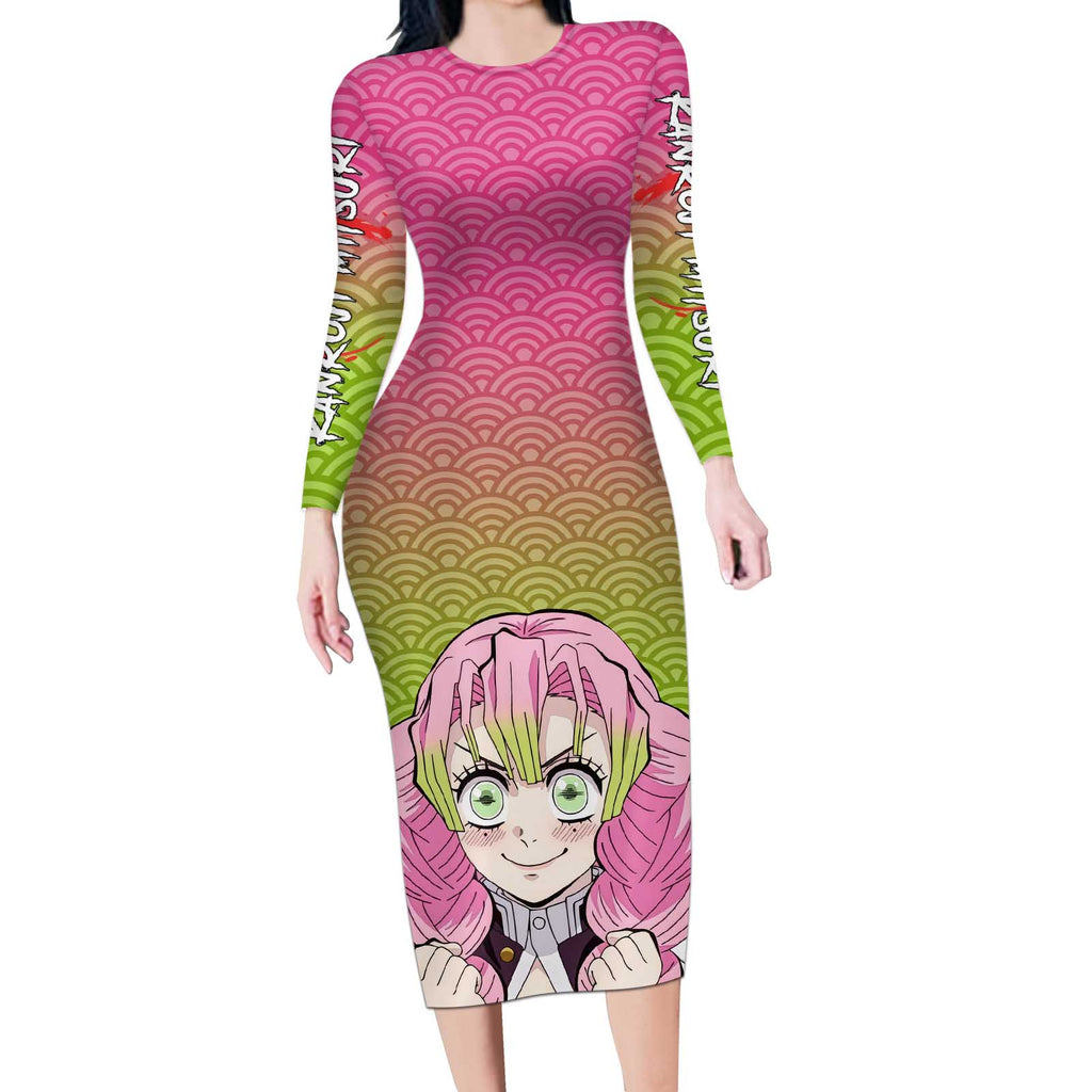 Mitsuri Kanroji - Demon Slayer Long Sleeve Bodycon Dress Anime Style