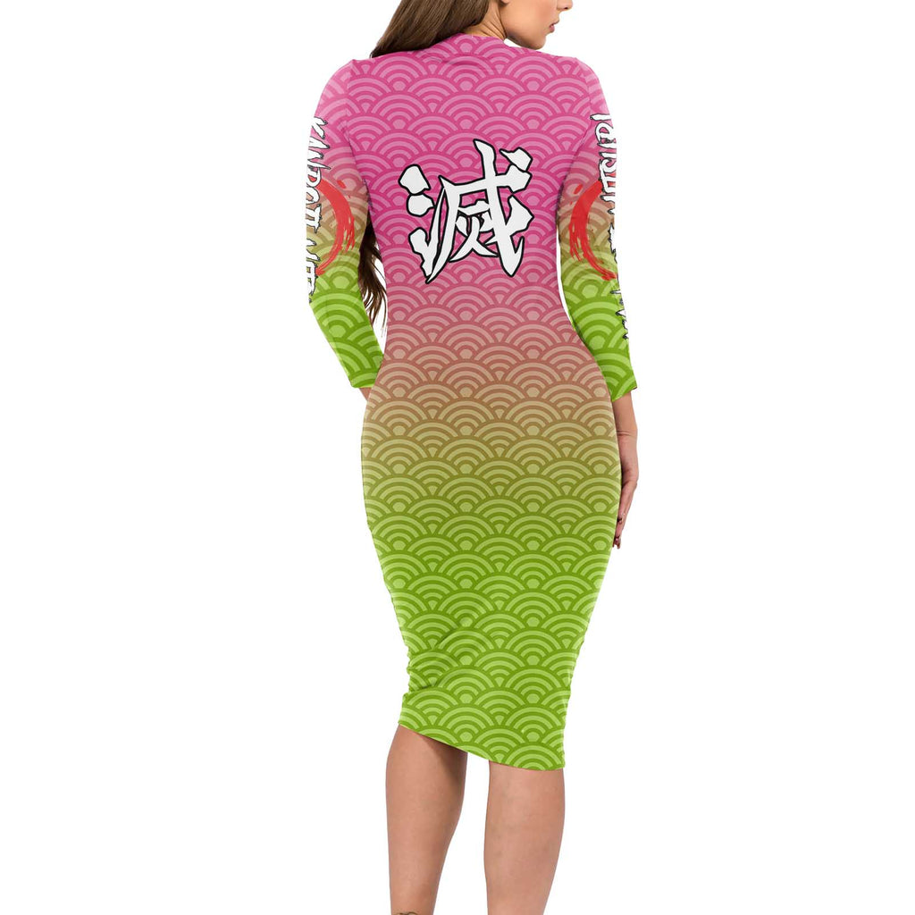 Mitsuri Kanroji - Demon Slayer Long Sleeve Bodycon Dress Anime Style