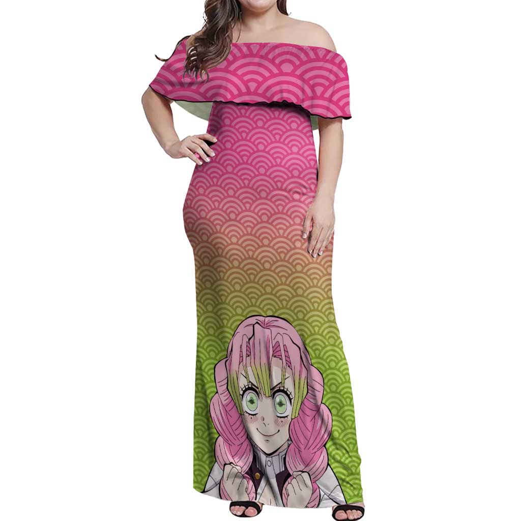Mitsuri Kanroji - Demon Slayer Off Shoulder Maxi Dress Anime Style