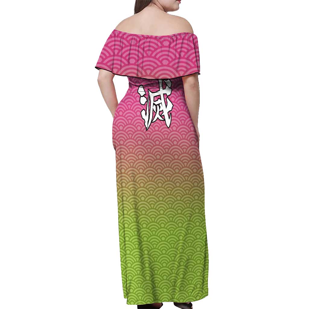 Mitsuri Kanroji - Demon Slayer Off Shoulder Maxi Dress Anime Style