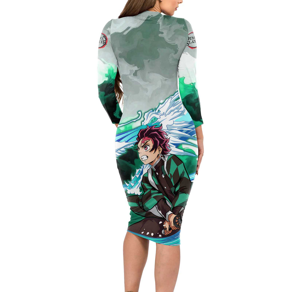 TanjIro Kamado - Demon Slayer Long Sleeve Bodycon Dress Anime Style