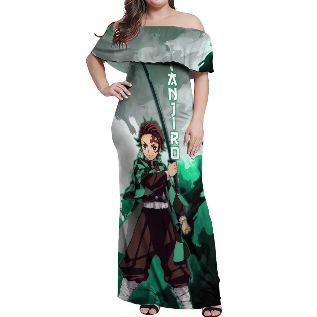 TanjIro Kamado - Demon Slayer Off Shoulder Maxi Dress Anime Style