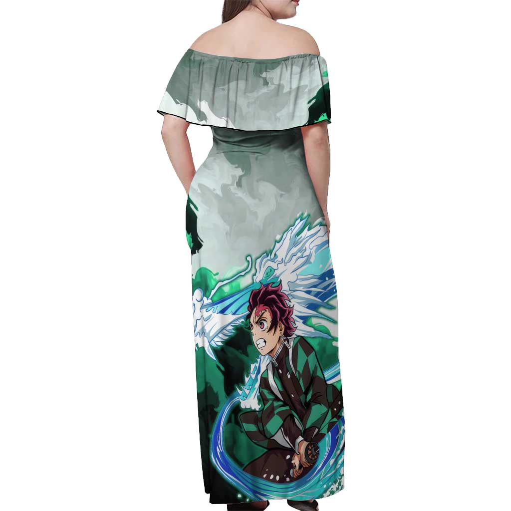 TanjIro Kamado - Demon Slayer Off Shoulder Maxi Dress Anime Style
