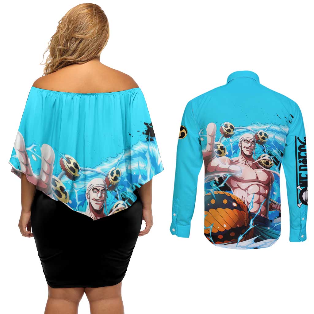 Enel - One Piece Couples Matching Off Shoulder Short Dress and Long Sleeve Button Shirt Anime Style