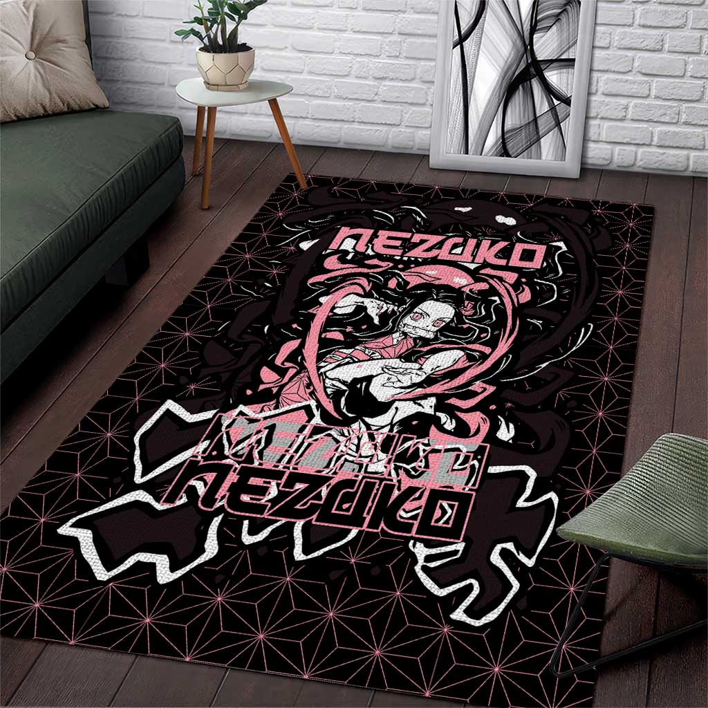 Nezuko Demon Slayer Area Rug with Pink and Black Manga Style Design - The Mazicc