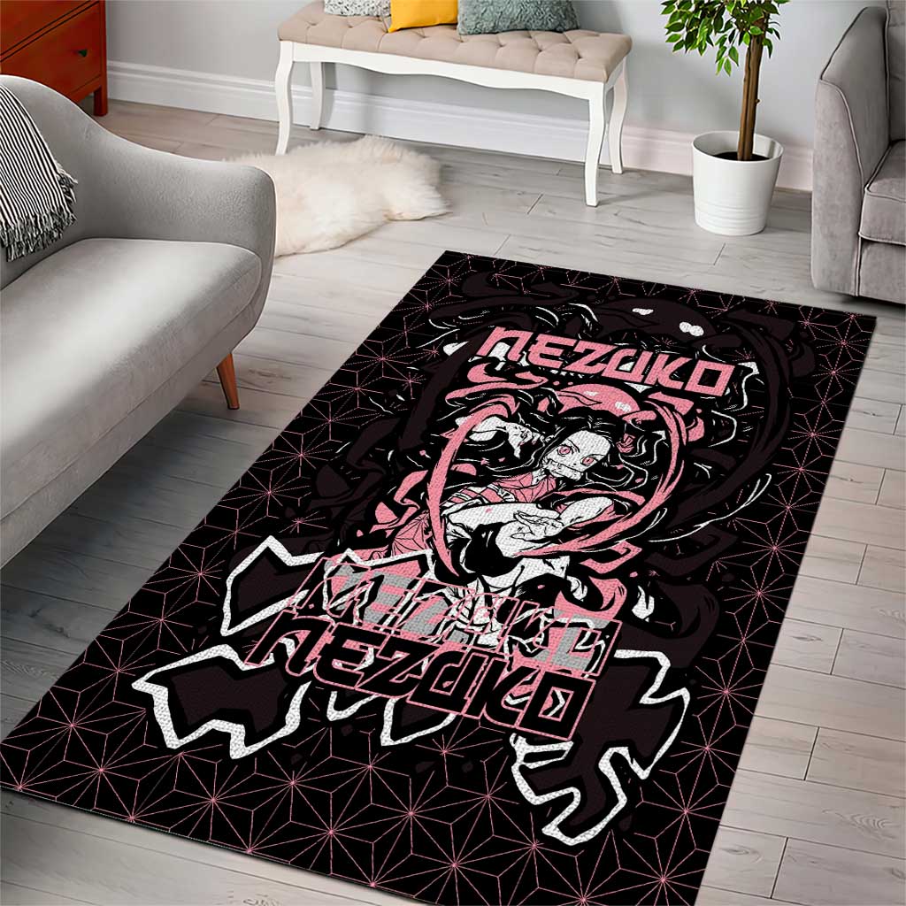 Nezuko Demon Slayer Area Rug with Pink and Black Manga Style Design - The Mazicc
