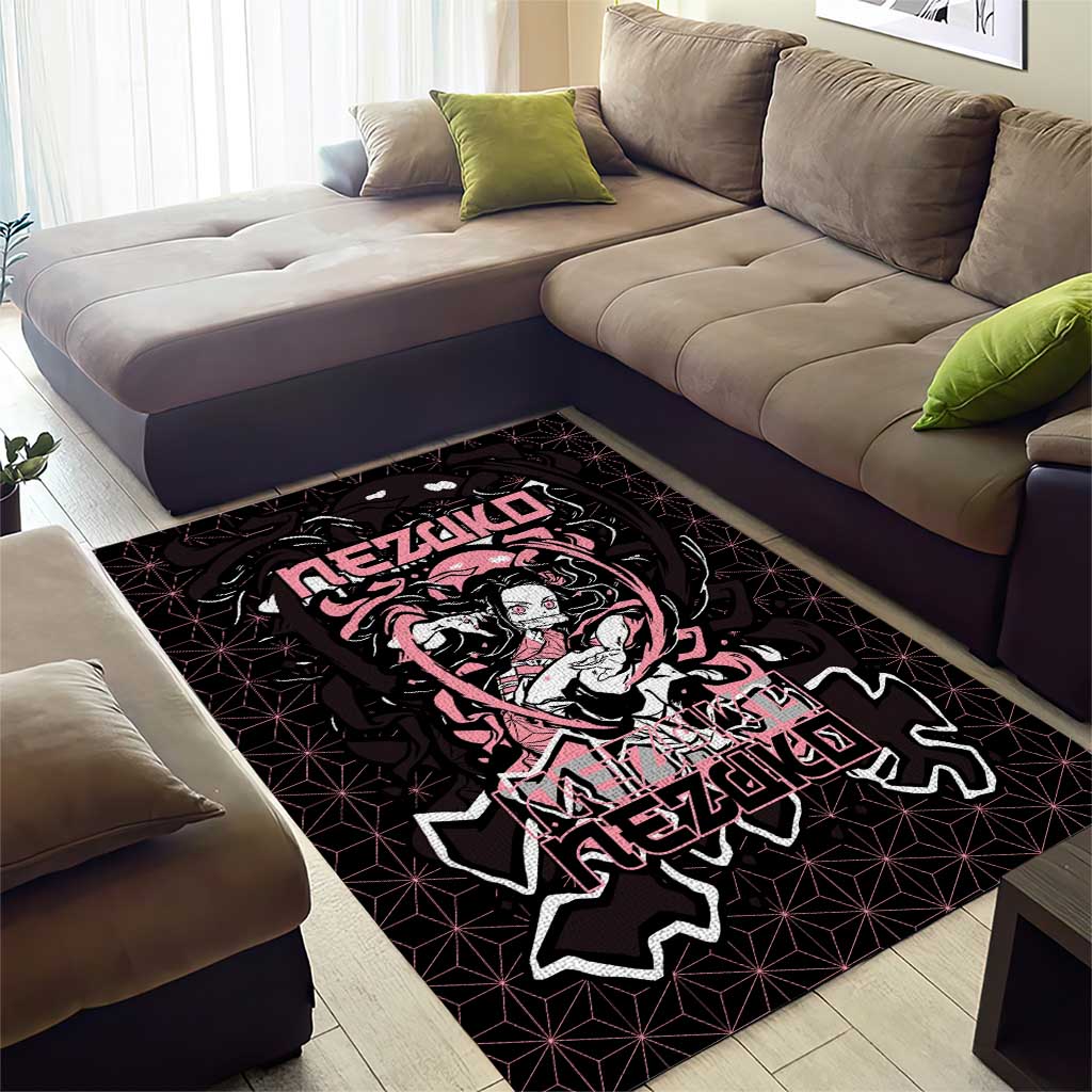 Nezuko Demon Slayer Area Rug with Pink and Black Manga Style Design - The Mazicc