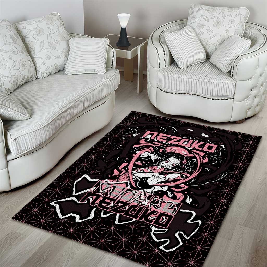 Nezuko Demon Slayer Area Rug with Pink and Black Manga Style Design - The Mazicc