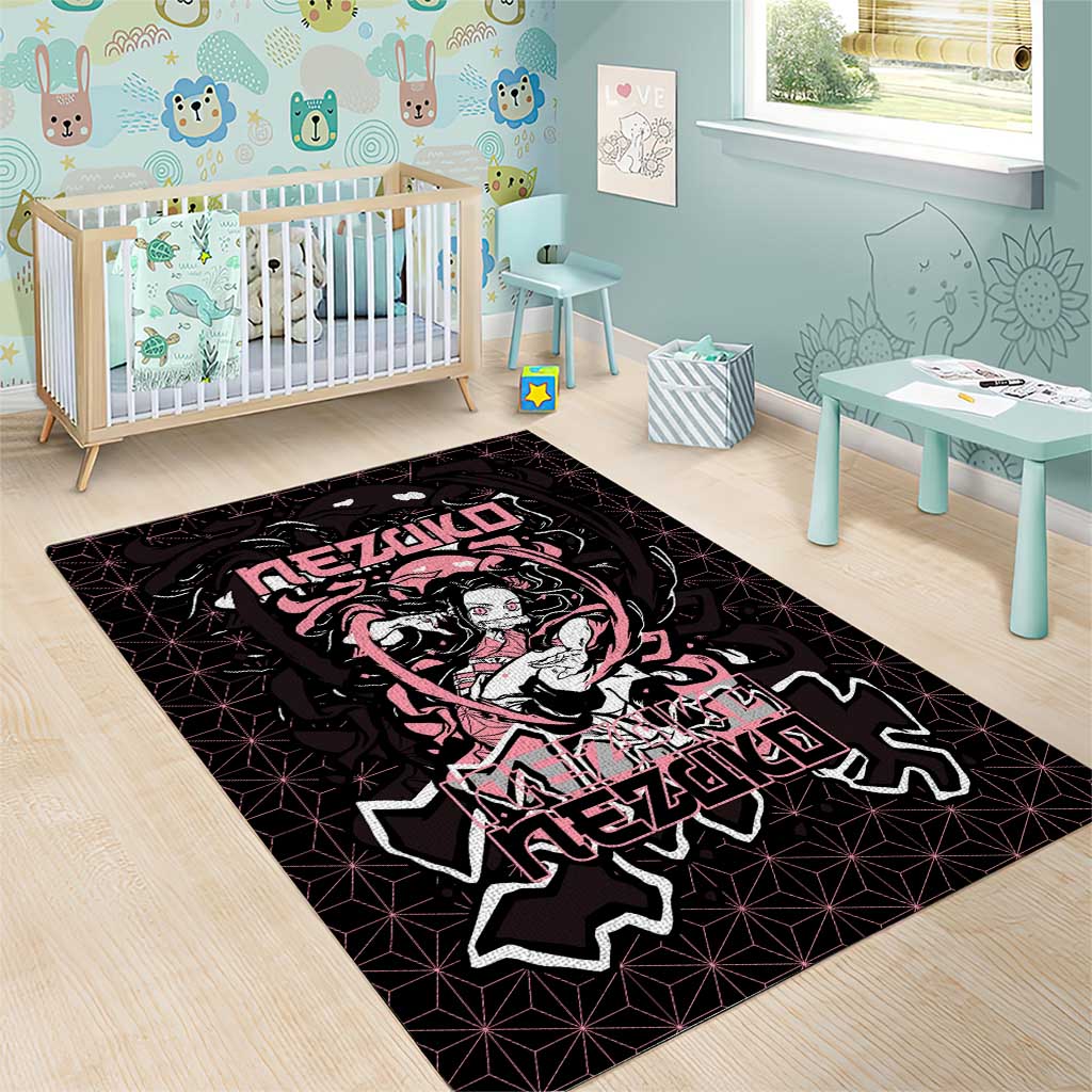 Nezuko Demon Slayer Area Rug with Pink and Black Manga Style Design - The Mazicc