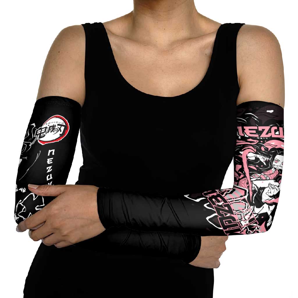 Nezuko Demon Slayer Arm Sleeves with Pink and Black Manga Style Design - The Mazicc
