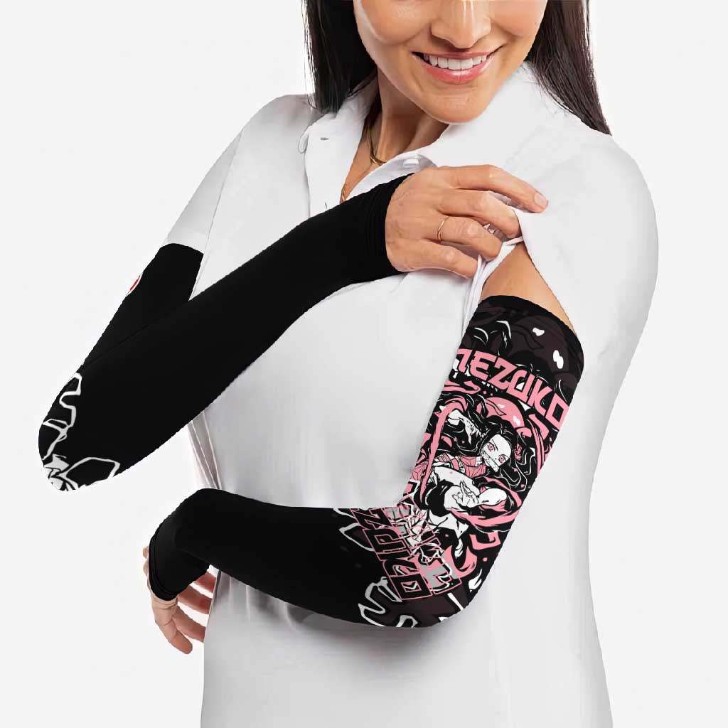 Nezuko Demon Slayer Arm Sleeves with Pink and Black Manga Style Design - The Mazicc