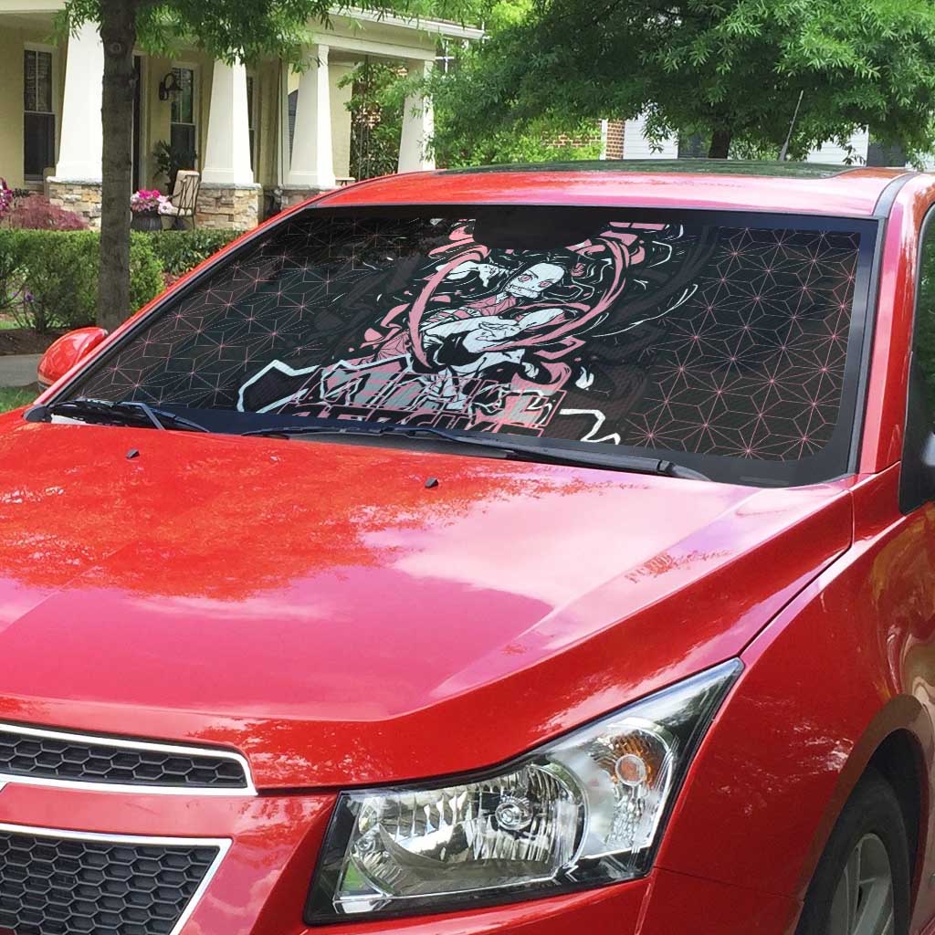 Nezuko Demon Slayer Auto Sun Shade with Pink and Black Manga Style Design - The Mazicc