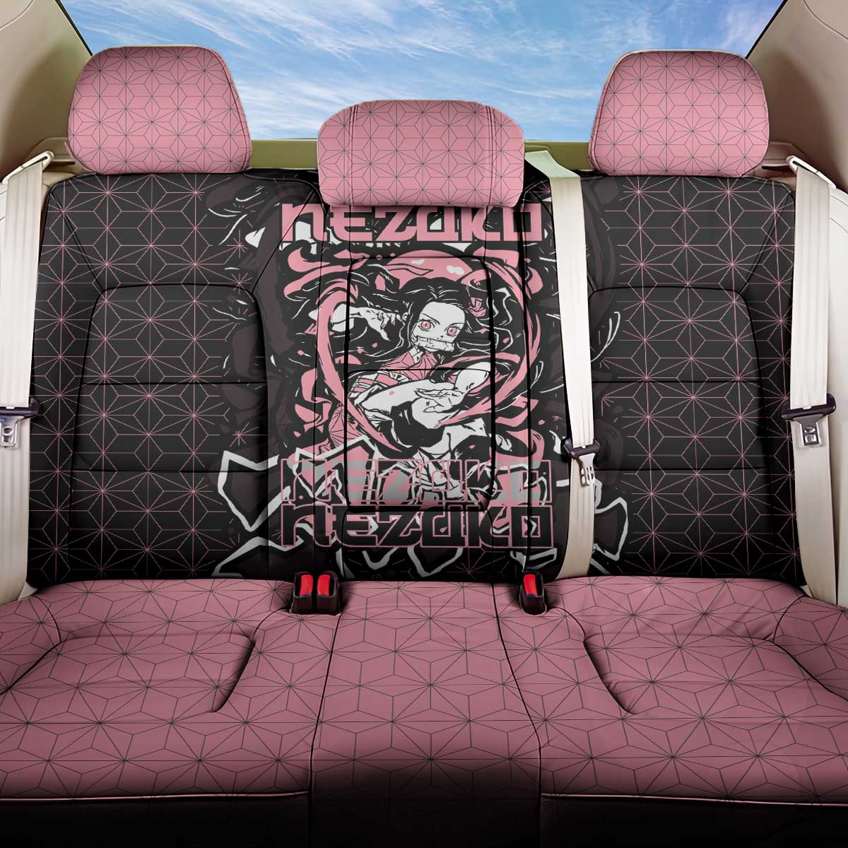 Nezuko Demon Slayer Back Car Seat Cover with Pink and Black Manga Style Design - The Mazicc