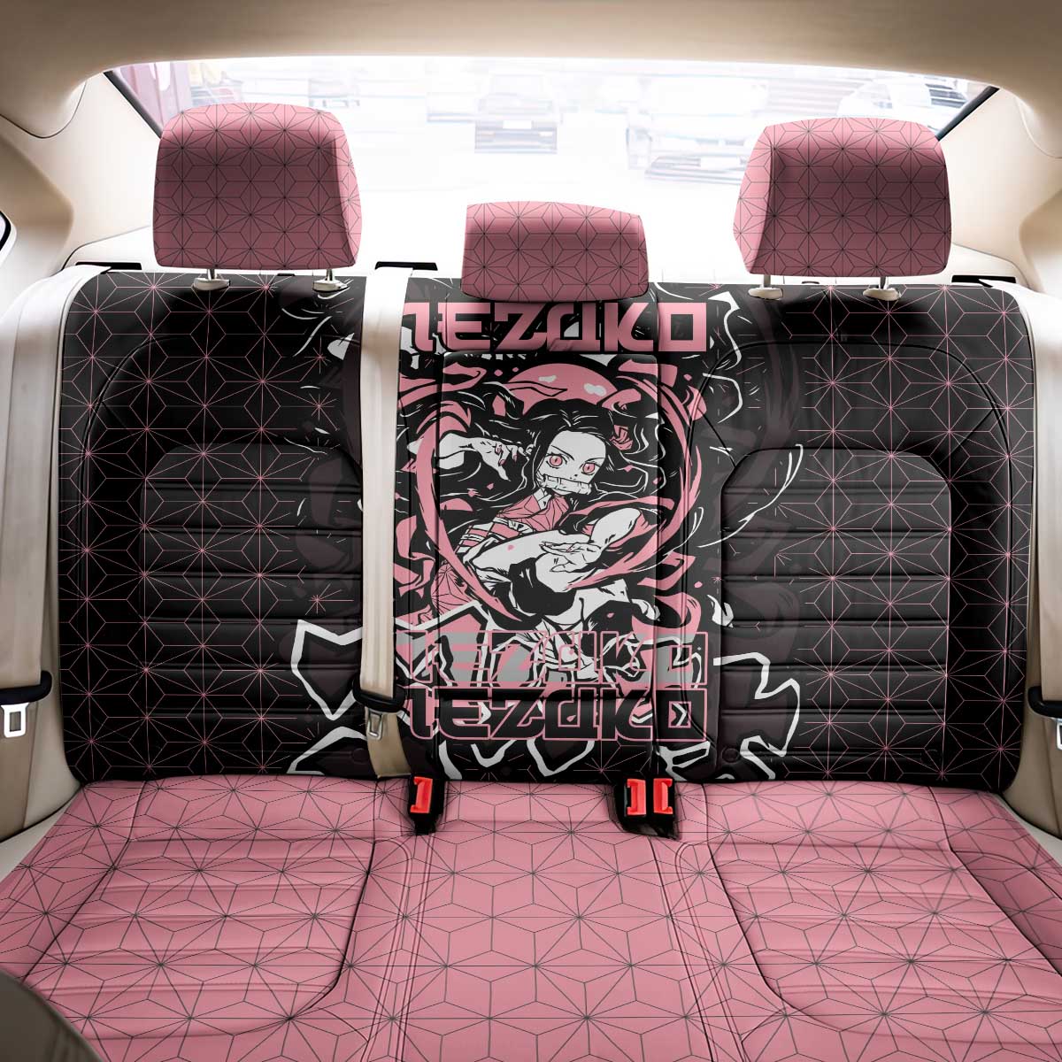 Nezuko Demon Slayer Back Car Seat Cover with Pink and Black Manga Style Design - The Mazicc