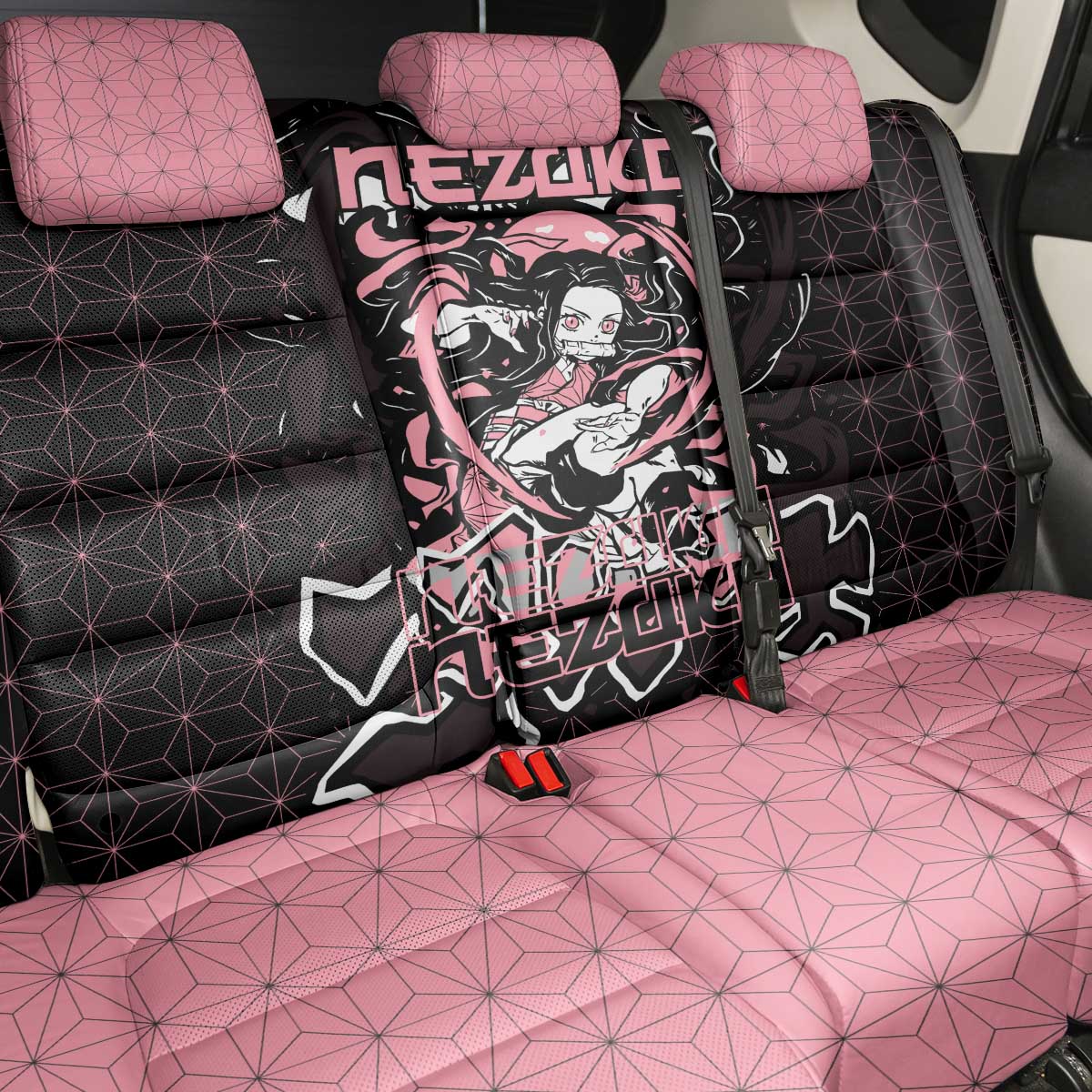 Nezuko Demon Slayer Back Car Seat Cover with Pink and Black Manga Style Design - The Mazicc