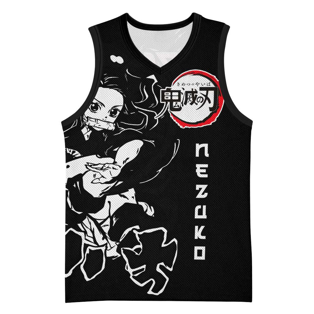 Nezuko Demon Slayer Basketball Jersey with Pink and Black Manga Style Design - The Mazicc