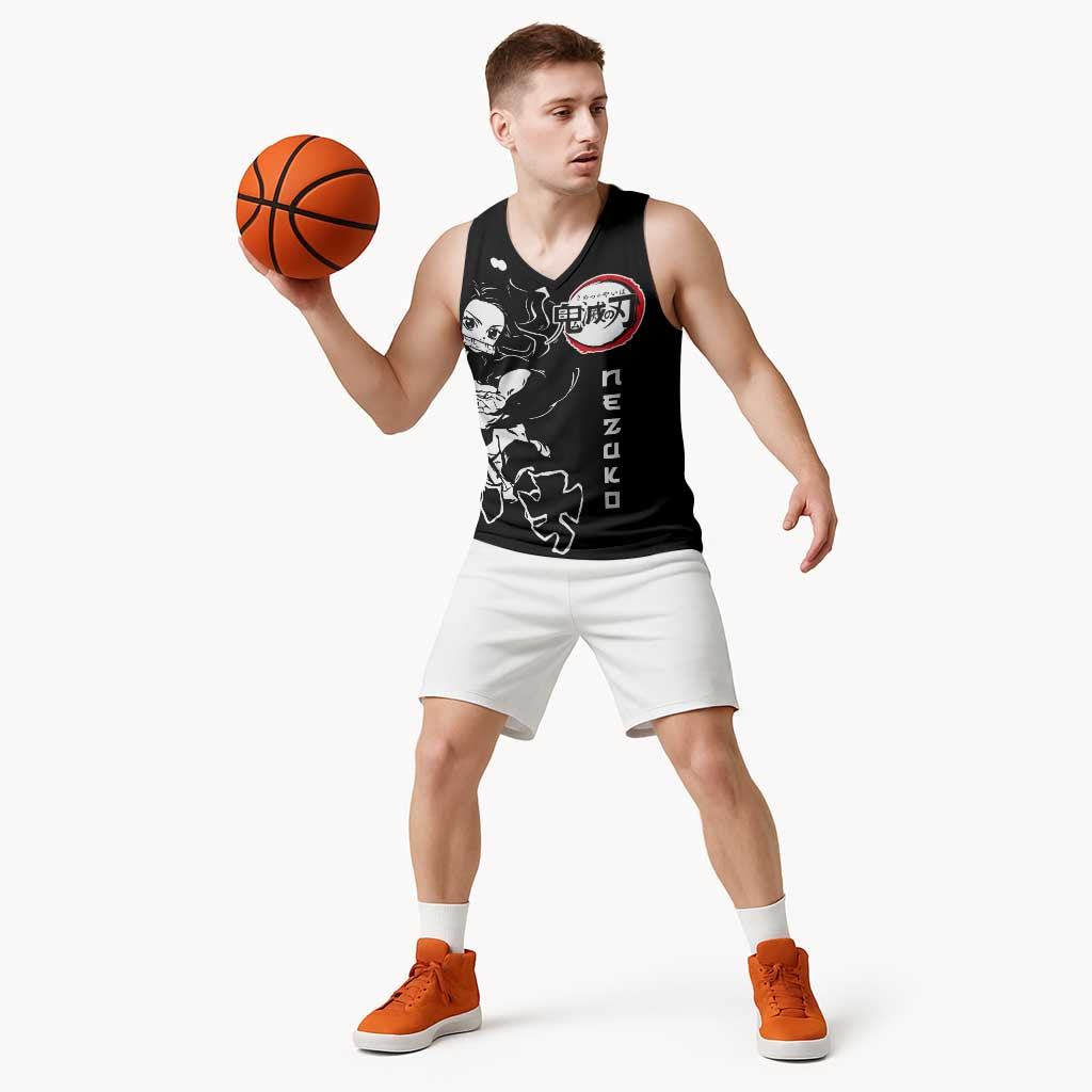 Nezuko Demon Slayer Basketball Jersey with Pink and Black Manga Style Design - The Mazicc