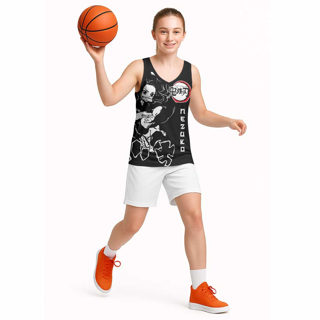 Nezuko Demon Slayer Basketball Jersey with Pink and Black Manga Style Design - The Mazicc