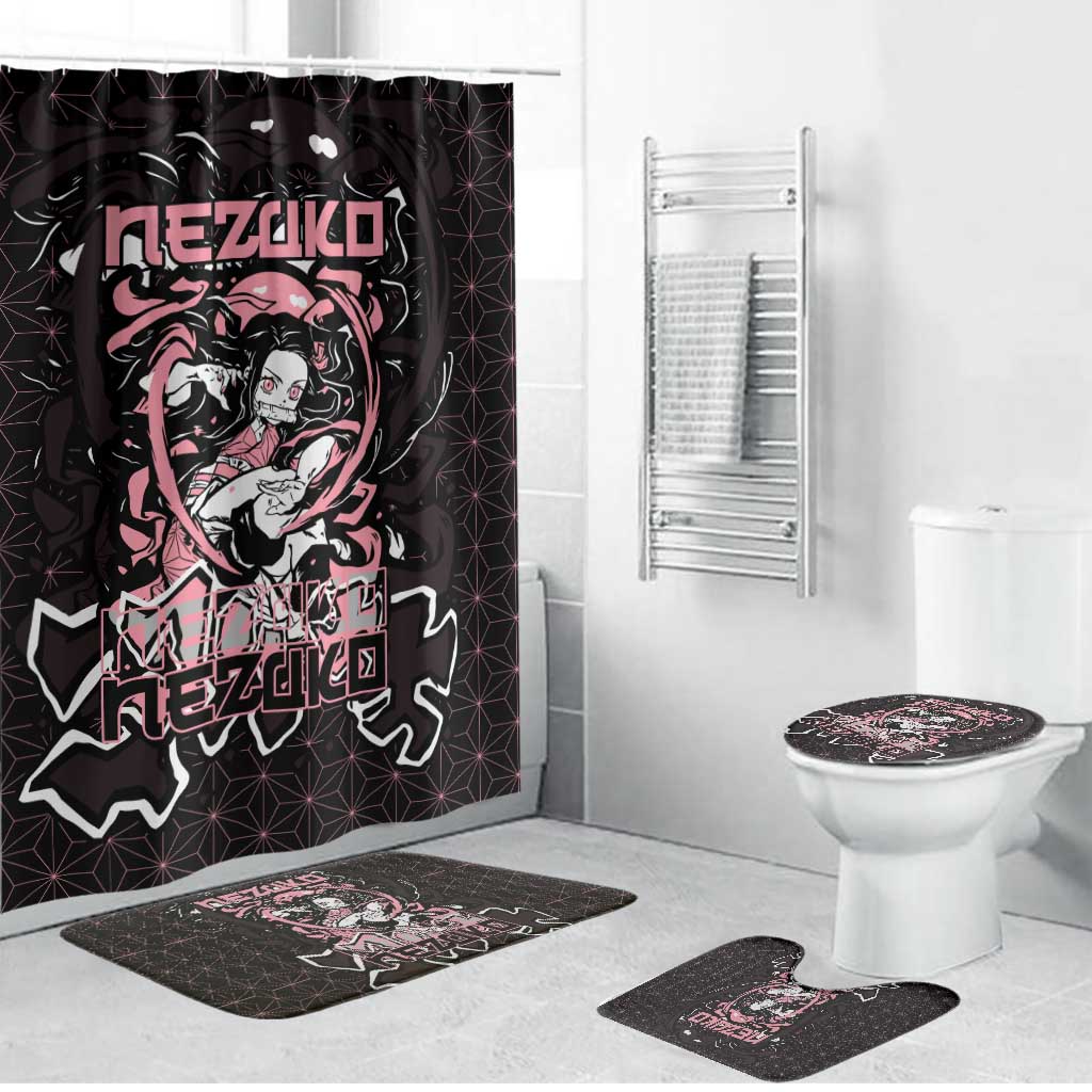 Nezuko Demon Slayer Bathroom Set with Pink and Black Manga Style Design - The Mazicc