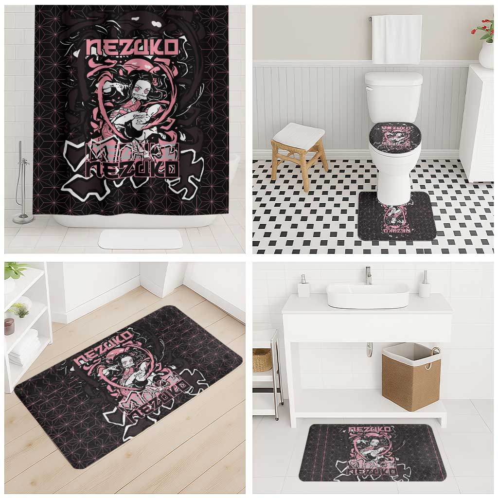 Nezuko Demon Slayer Bathroom Set with Pink and Black Manga Style Design - The Mazicc