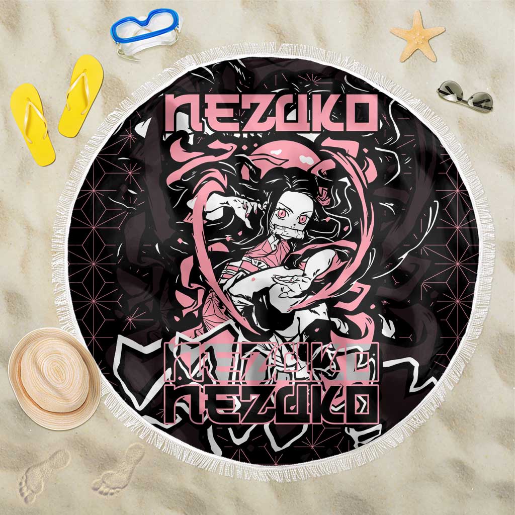 Nezuko Demon Slayer Beach Blanket with Pink and Black Manga Style Design - The Mazicc