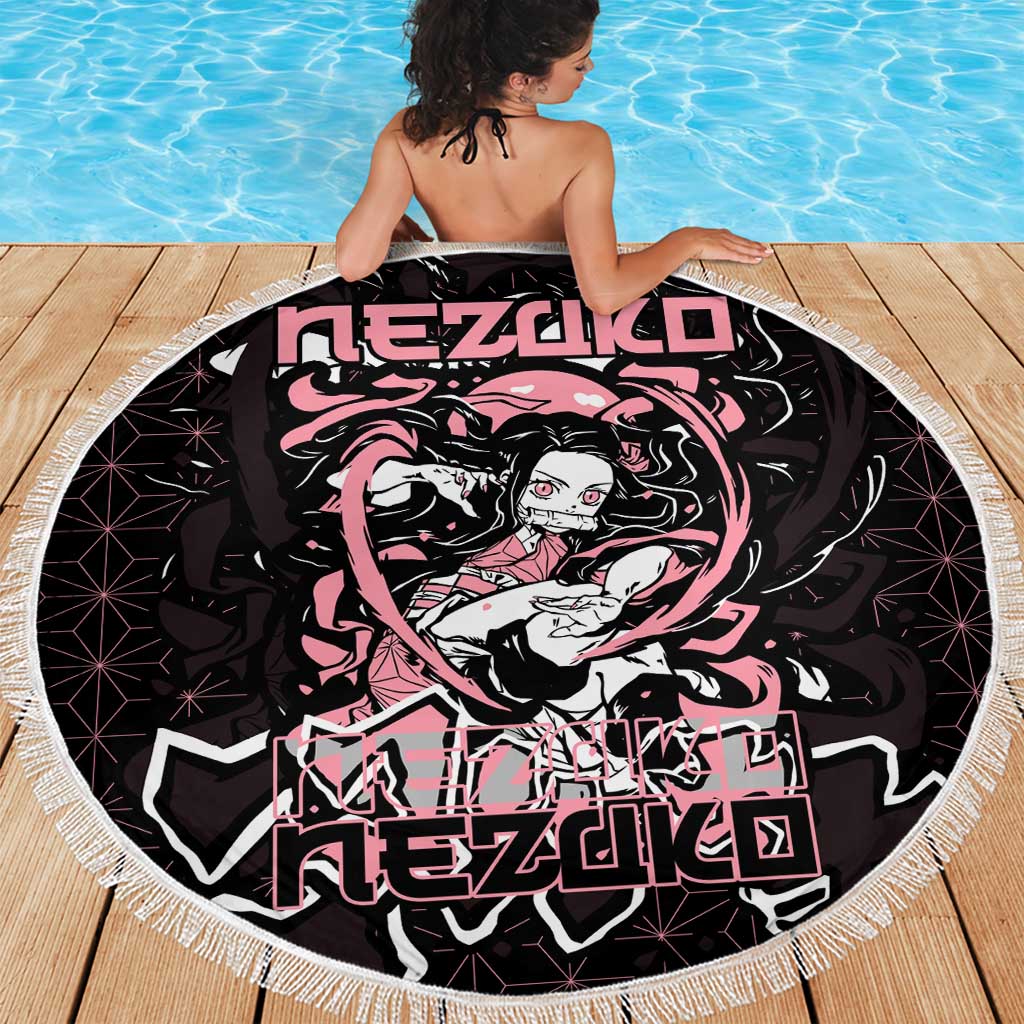 Nezuko Demon Slayer Beach Blanket with Pink and Black Manga Style Design - The Mazicc