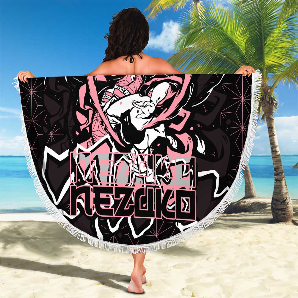 Nezuko Demon Slayer Beach Blanket with Pink and Black Manga Style Design - The Mazicc