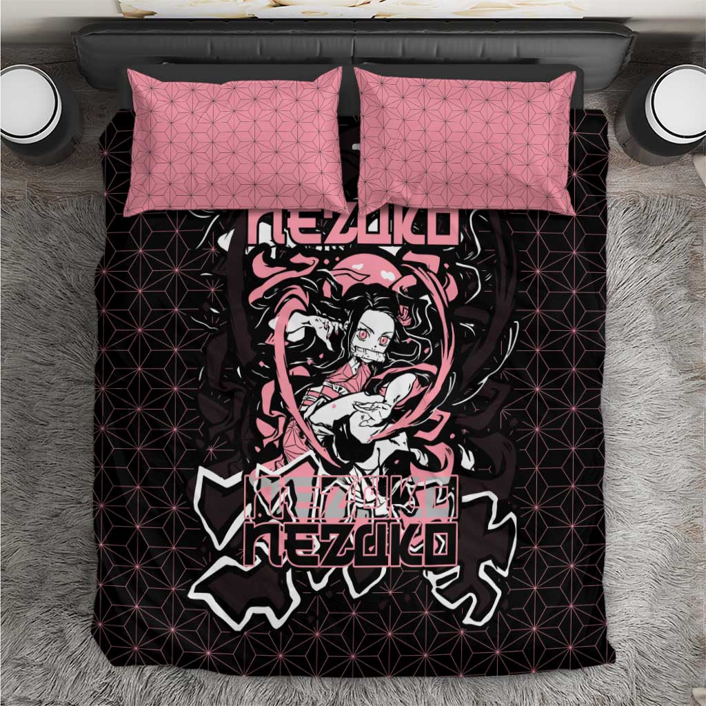Nezuko Demon Slayer Bedding Set with Pink and Black Manga Style Design - The Mazicc