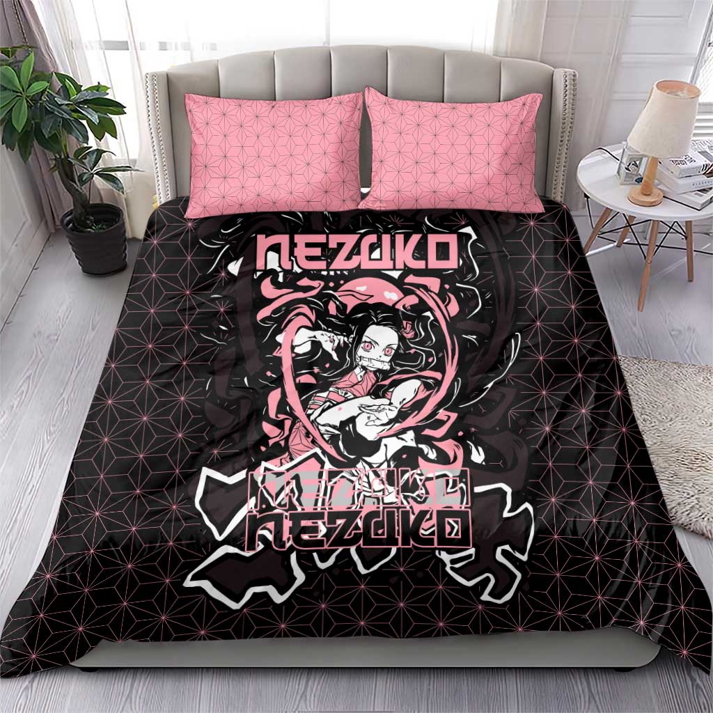 Nezuko Demon Slayer Bedding Set with Pink and Black Manga Style Design - The Mazicc