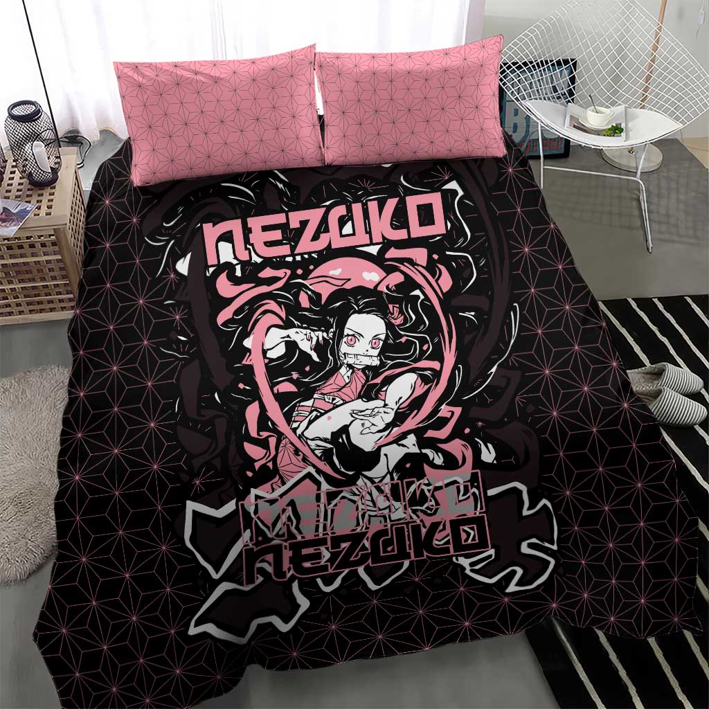 Nezuko Demon Slayer Bedding Set with Pink and Black Manga Style Design - The Mazicc