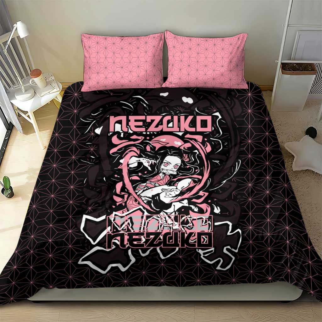 Nezuko Demon Slayer Bedding Set with Pink and Black Manga Style Design - The Mazicc
